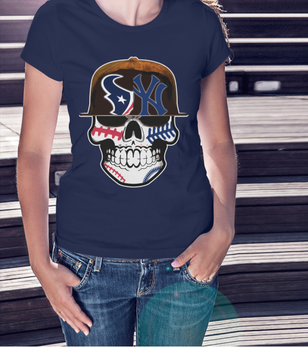 Houston Texans Yankees Skull Baseball T-Shirt