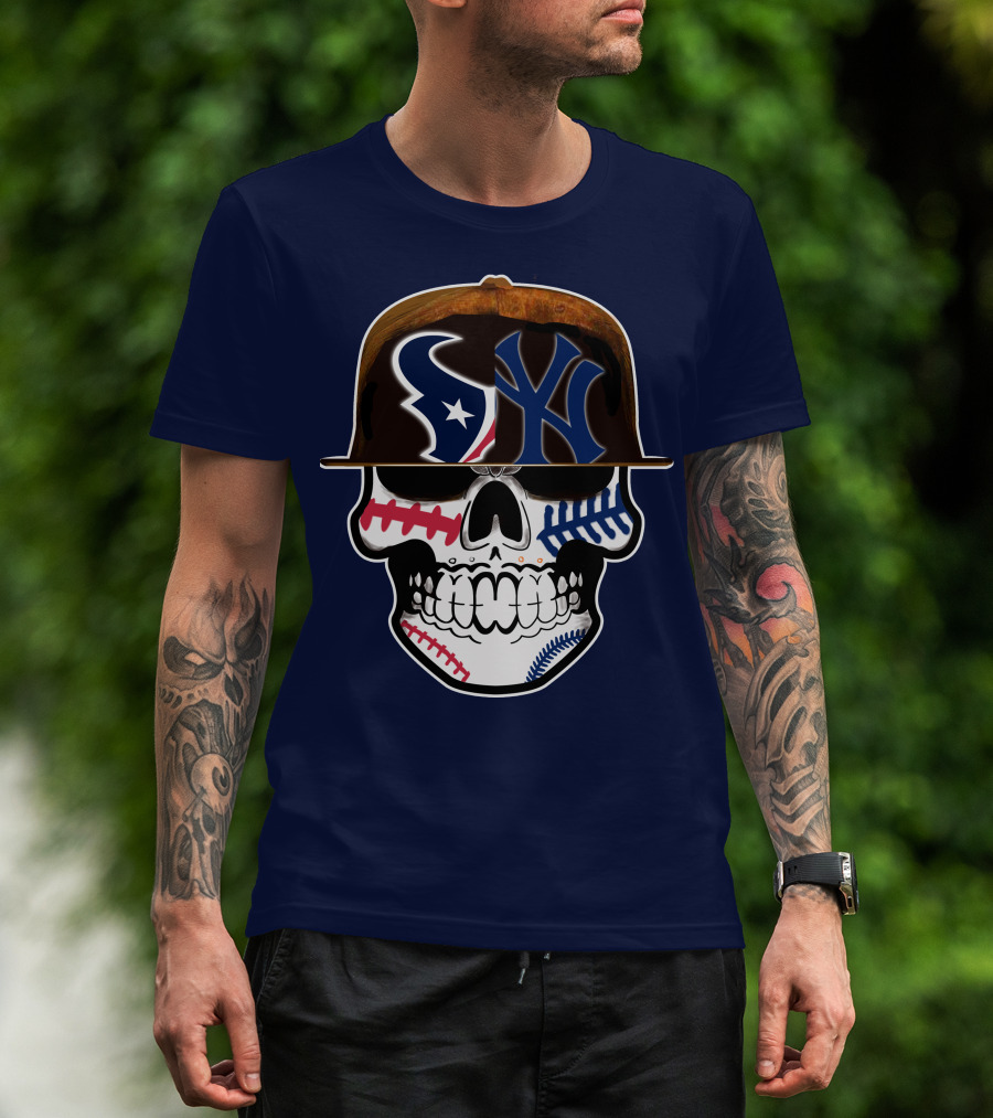 Houston Texans Yankees Skull Baseball T-Shirt