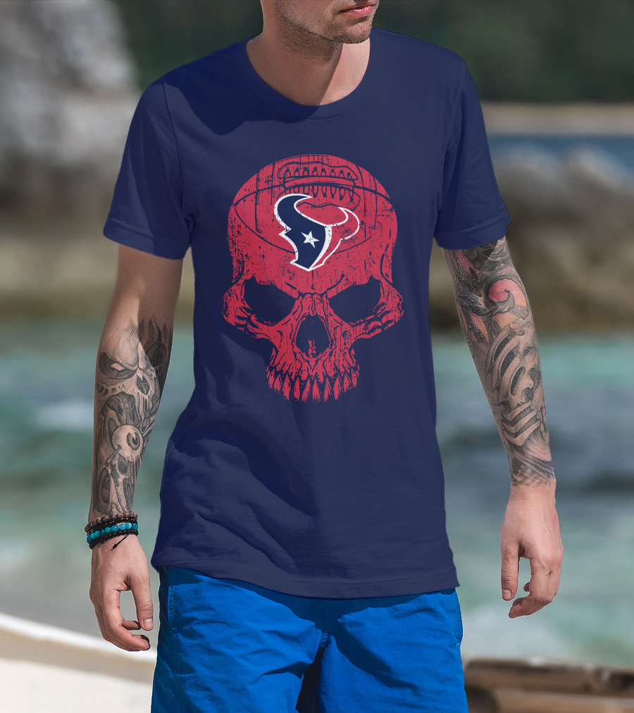 Houston Texans Skull Football Emblem 18 T-Shirt