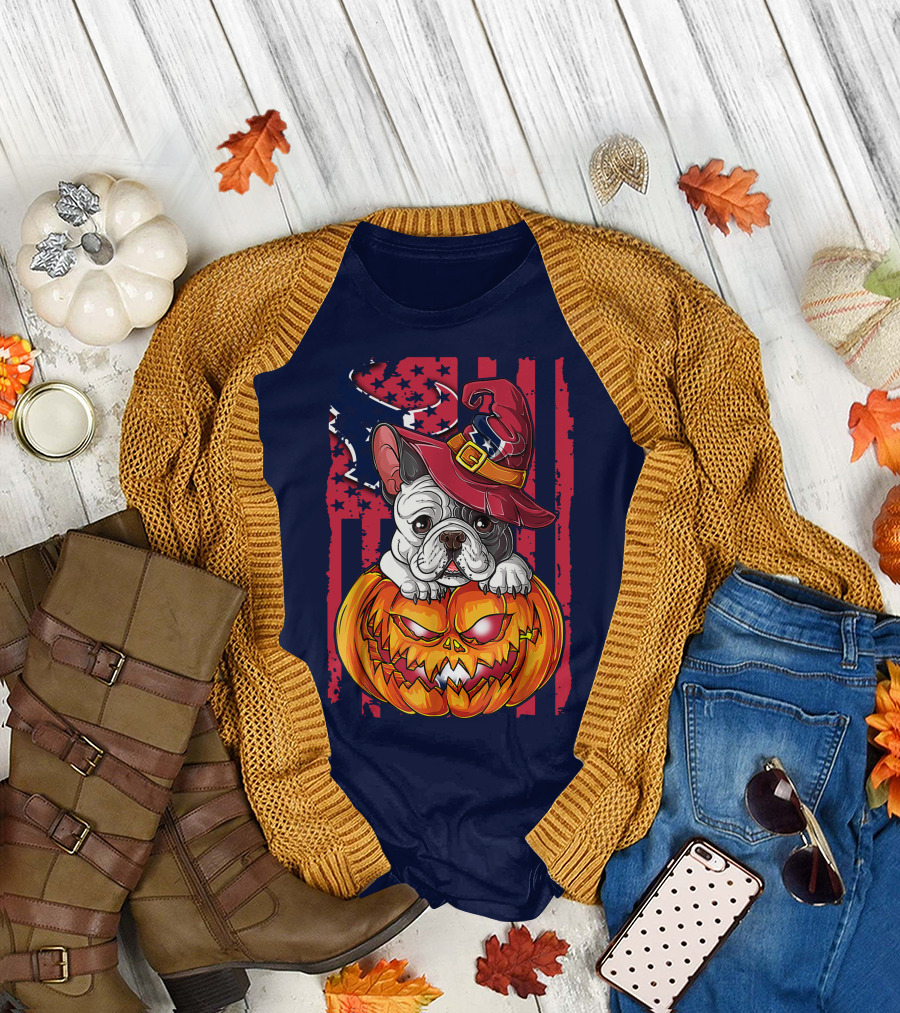 Hlw Bulldog Houston Texans Halloween Jack-o'-Lantern Witch Hat T-Shirt