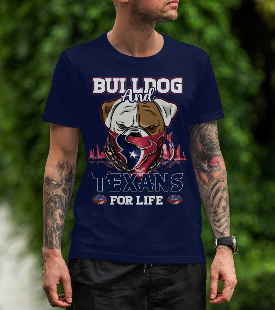 Bulldog And Texans For Life Houston Texans Fan Bulldog With Team Logo Bandana T-Shirt