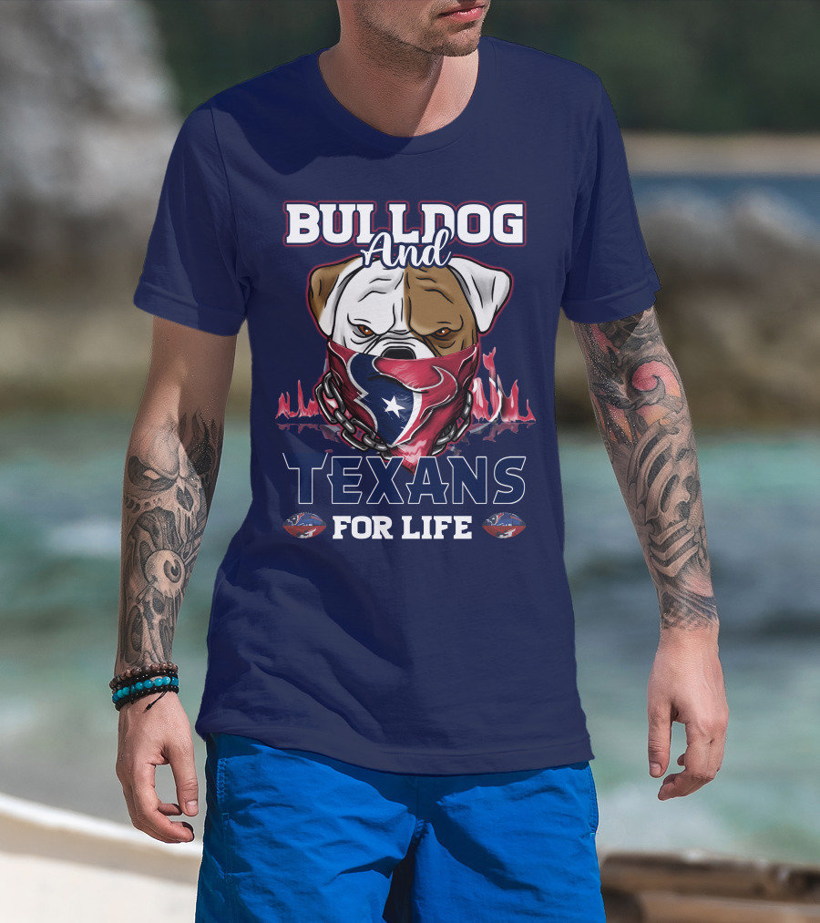 Bulldog And Texans For Life Houston Texans Fan Bulldog With Team Logo Bandana T-Shirt