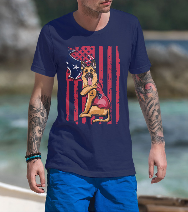 German Shepherd I Love Mom Houston Texans Flag T-Shirt