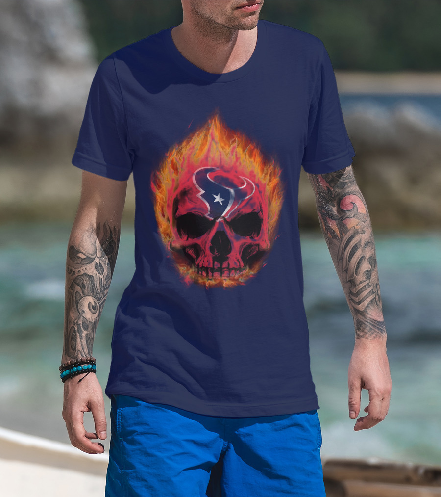 Houston Texans Flaming Skull T-Shirt