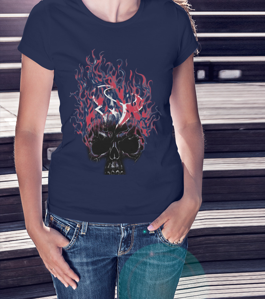 Houston Texans Skull With Fiery Logo And Flames T-Shirt