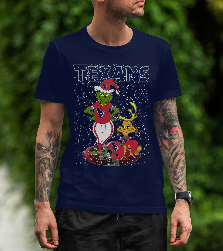Grinch Christmas Houston Texans Holiday Football Collaboration T-Shirt