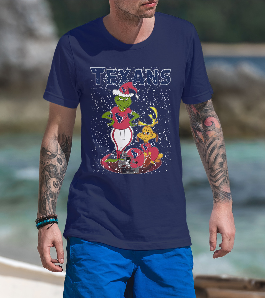 Grinch Christmas Houston Texans Holiday Football Collaboration T-Shirt