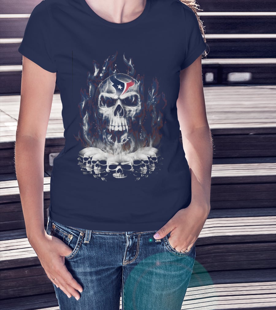 Houston Texans 28 Skull Flame T-Shirt