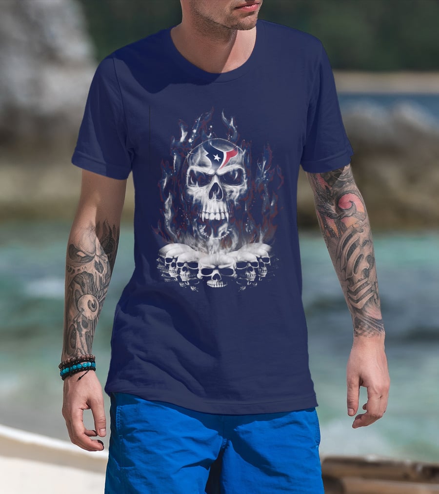 Houston Texans 28 Skull Flame T-Shirt