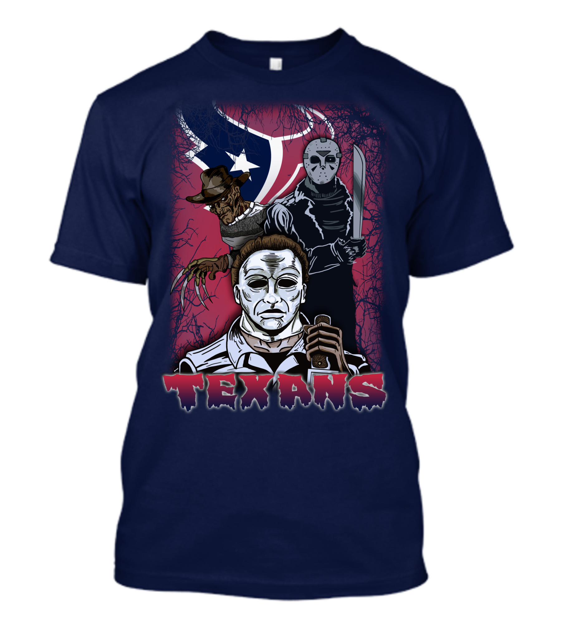 Texans Horror Icons With Houston Flag T-Shirt