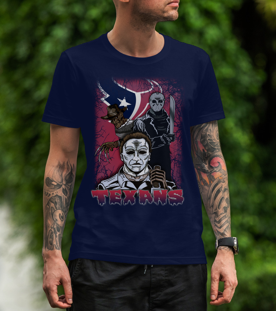 Texans Horror Icons With Houston Flag T-Shirt