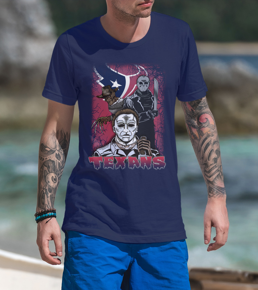 Texans Horror Icons With Houston Flag T-Shirt