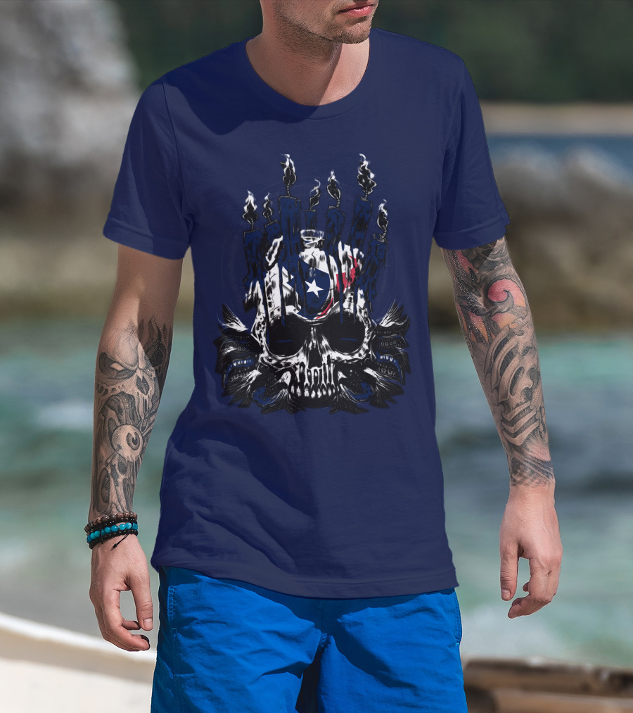 Houston Texans 31 Skull With Flames And Lone Star Flag Theme T-Shirt