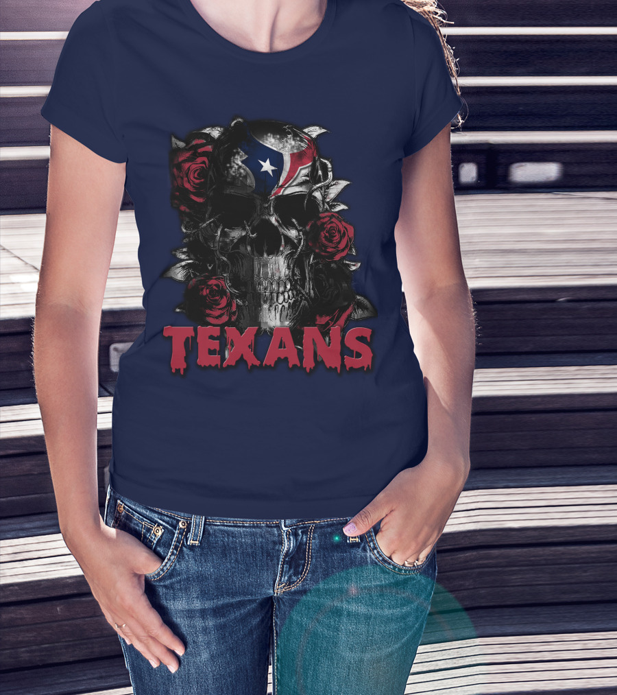 Texans Skull With Roses And Helmet T-Shirt