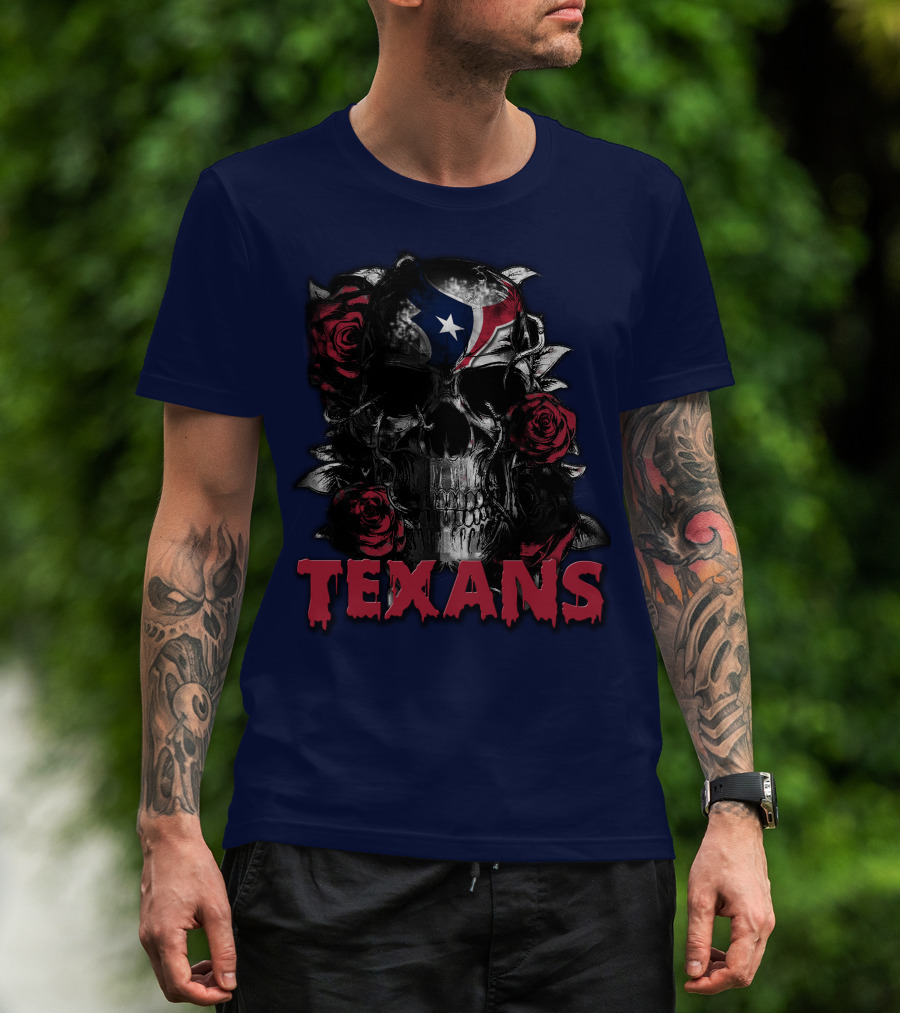 Texans Skull With Roses And Helmet T-Shirt