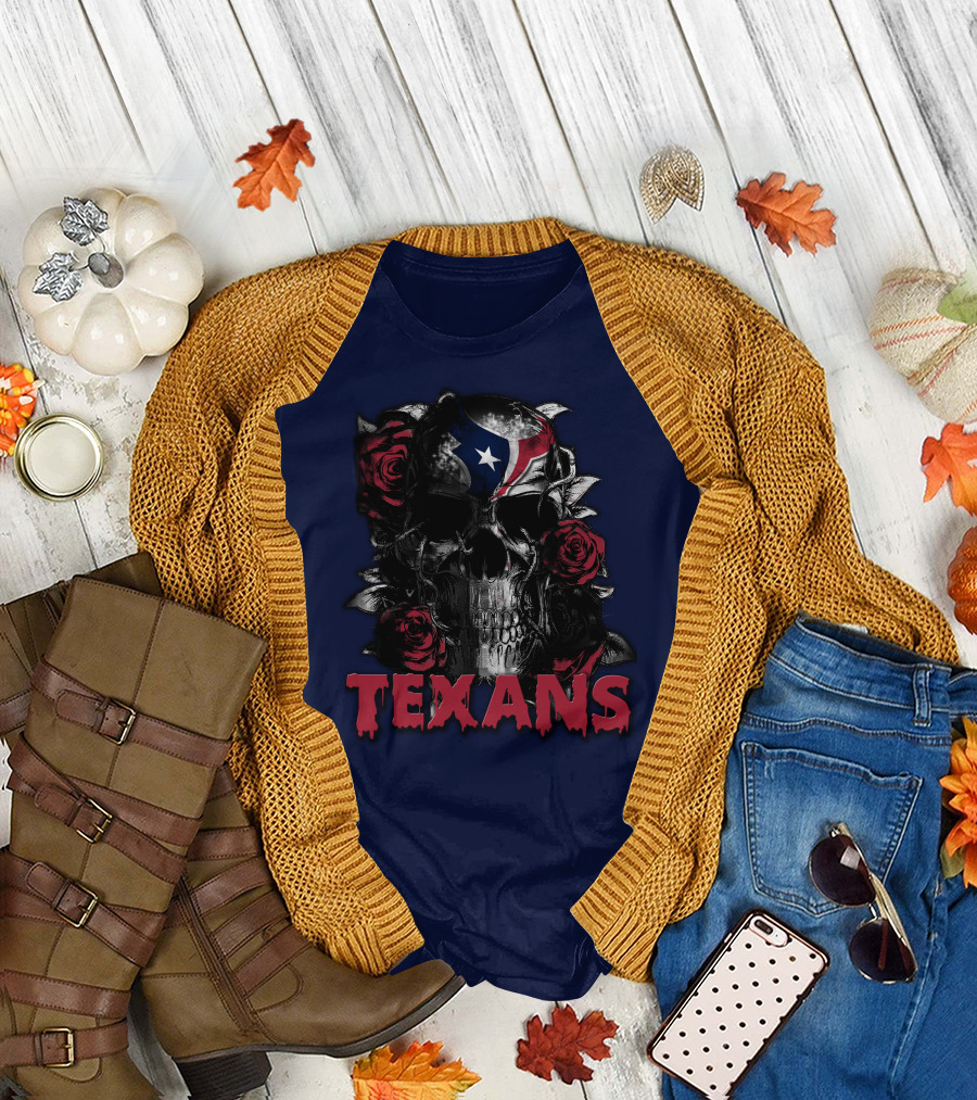 Texans Skull With Roses And Helmet T-Shirt