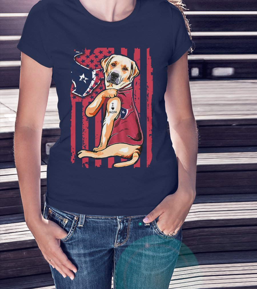 Labrador Retriever I Love Mom Houston Texans Fan American Flag T-Shirt
