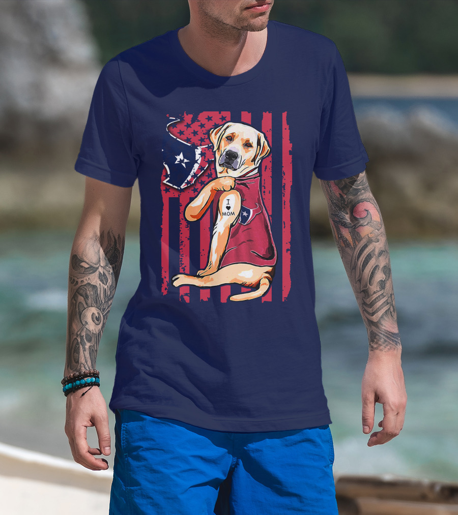Labrador Retriever I Love Mom Houston Texans Fan American Flag T-Shirt