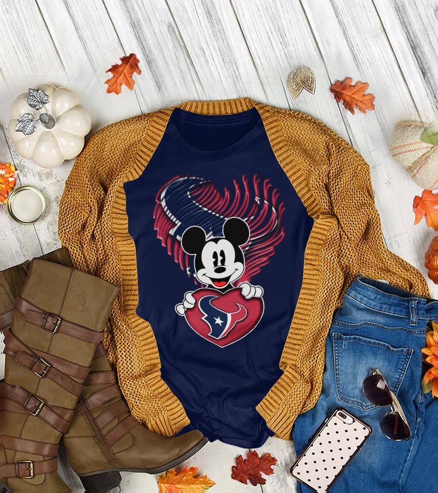 Mick Mouse Heart Houston Texans T-Shirt