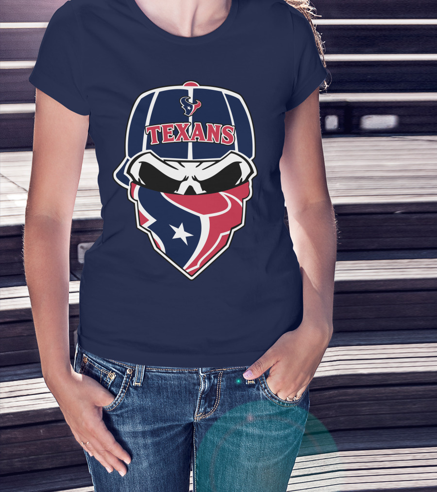 Houston Texans Skull Bandana And Cap T-Shirt