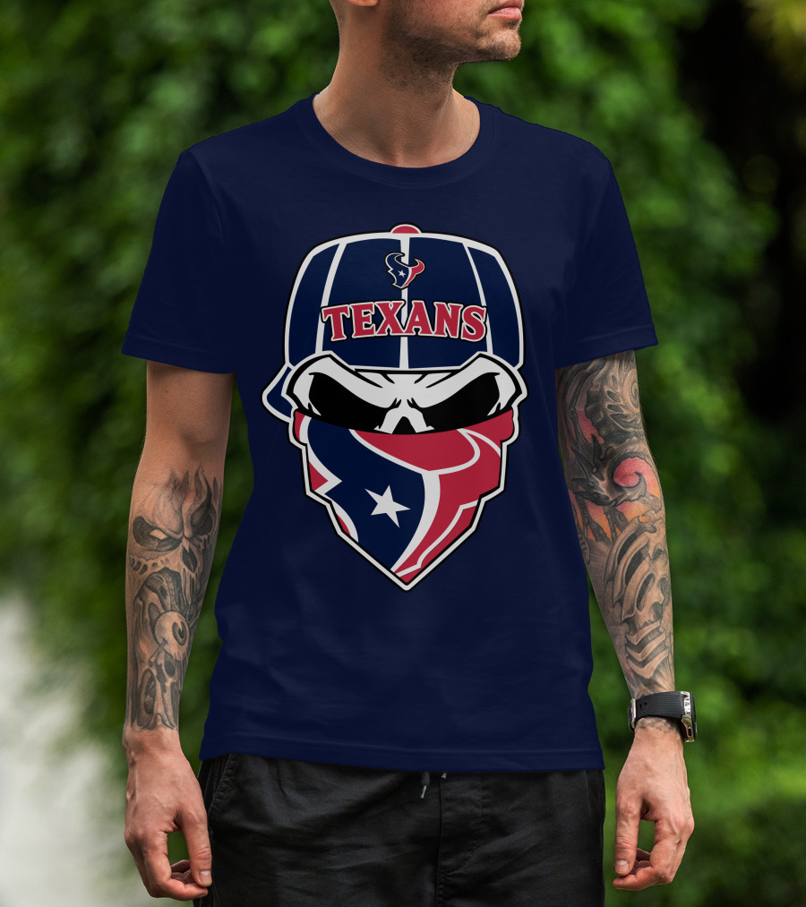 Houston Texans Skull Bandana And Cap T-Shirt