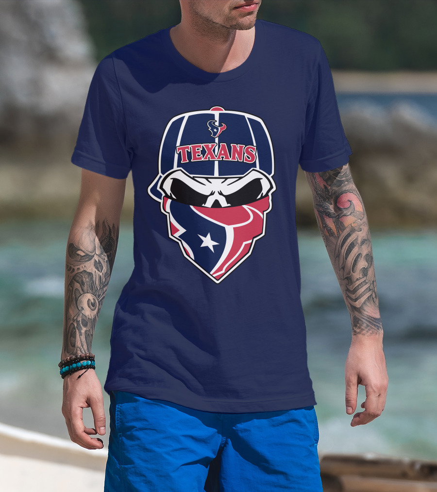 Houston Texans Skull Bandana And Cap T-Shirt