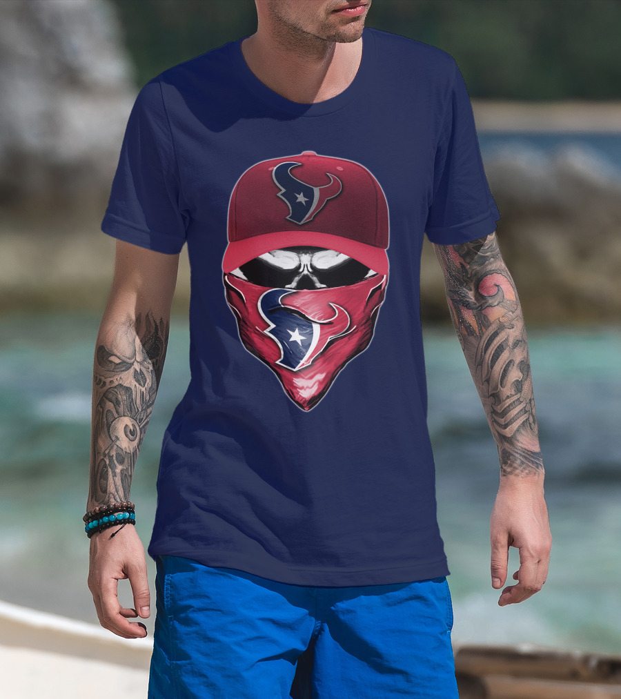 Houston Texans Skull Mask Hat T-Shirt