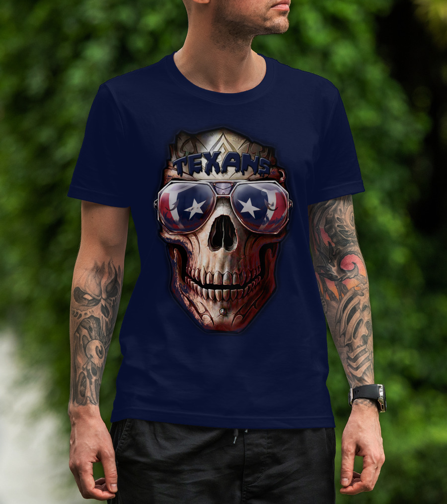 Texans Skull With Star Sunglasses T-Shirt