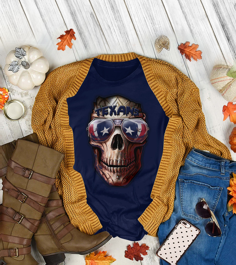 Texans Skull With Star Sunglasses T-Shirt