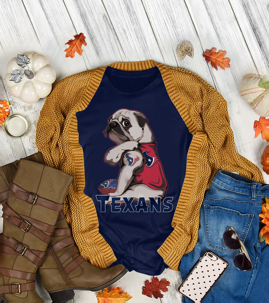 Pug Wearing Houston Texans Football Jersey T-Shirt