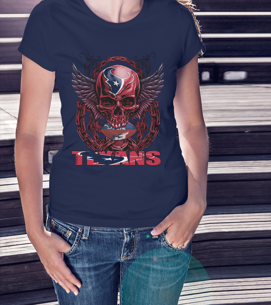 Texans Houston Football Skull Wings Chain T-Shirt