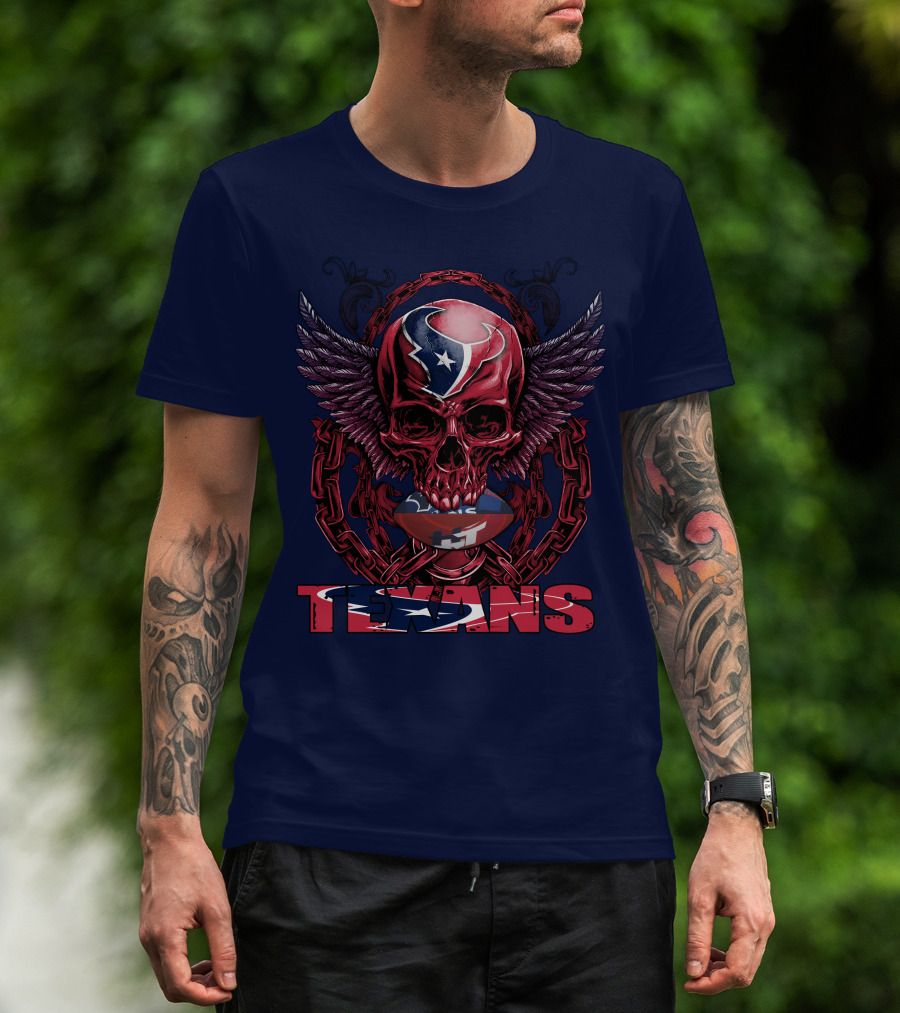 Texans Houston Football Skull Wings Chain T-Shirt