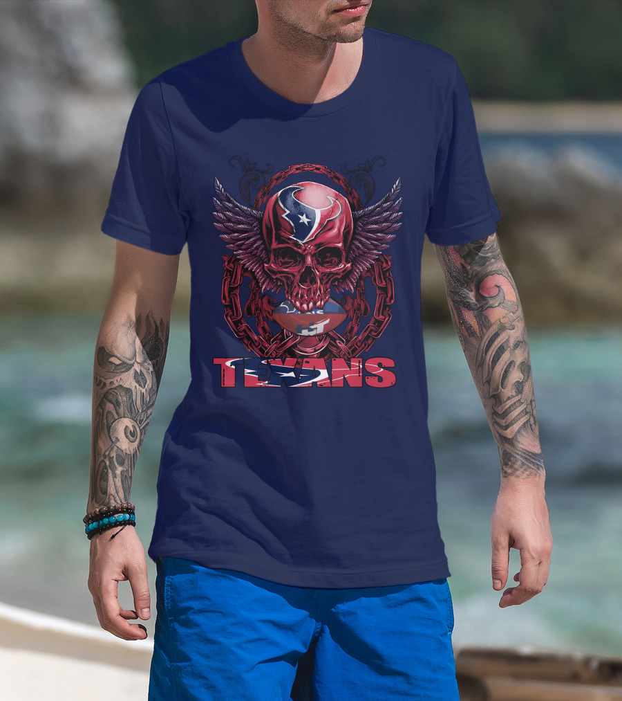 Texans Houston Football Skull Wings Chain T-Shirt
