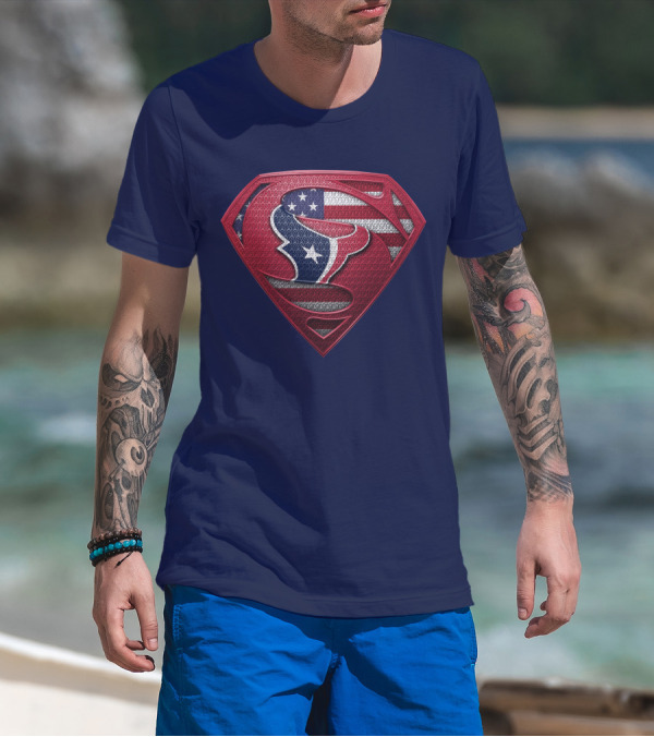 Spm Houston Texans Superman Shield American Flag T-Shirt