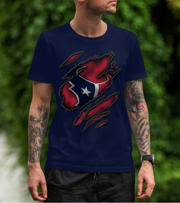 Torn Houston Texans Star Logo Ripped Flag T-Shirt