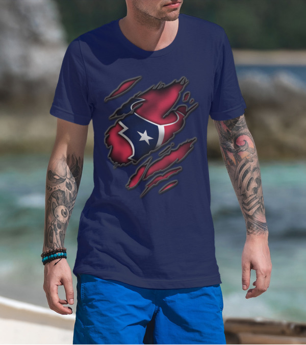 Torn Houston Texans Star Logo Ripped Flag T-Shirt