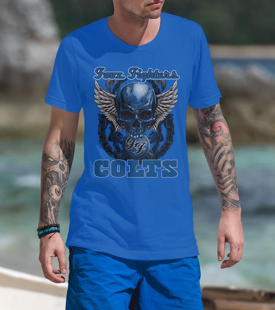 Foo Fighters Indianapolis Colts Wings Skull T-Shirt