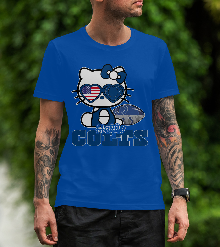 Hello Kitty Indianapolis Colts Football Fan USA Flag T-Shirt