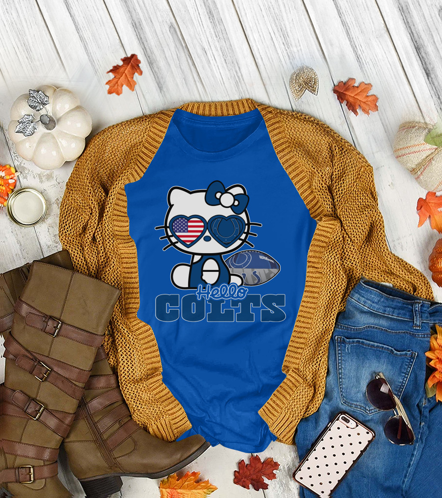 Hello Kitty Indianapolis Colts Football Fan USA Flag T-Shirt