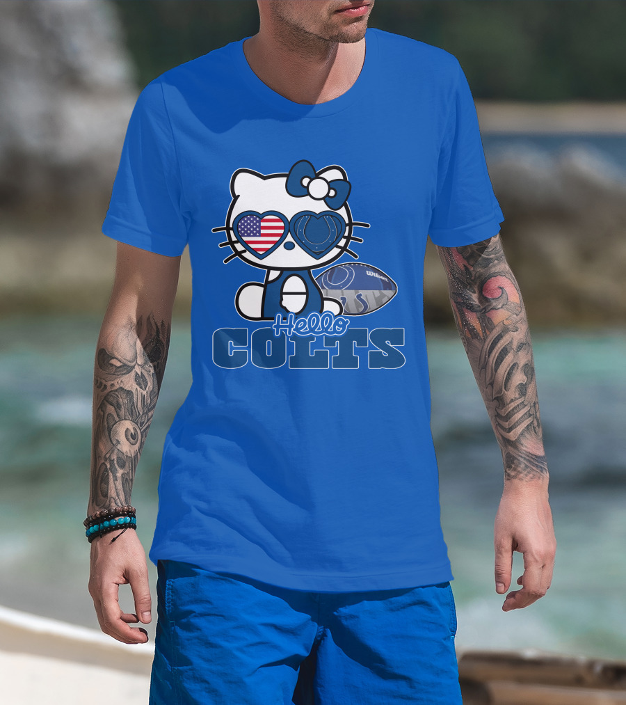 Hello Kitty Indianapolis Colts Football Fan USA Flag T-Shirt
