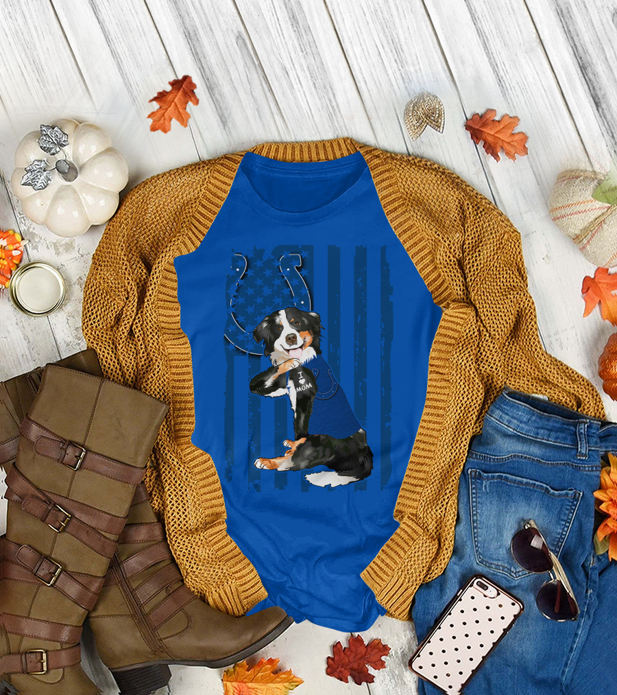 Border Collie I Love Mom Indianapolis Colts American Flag T-Shirt