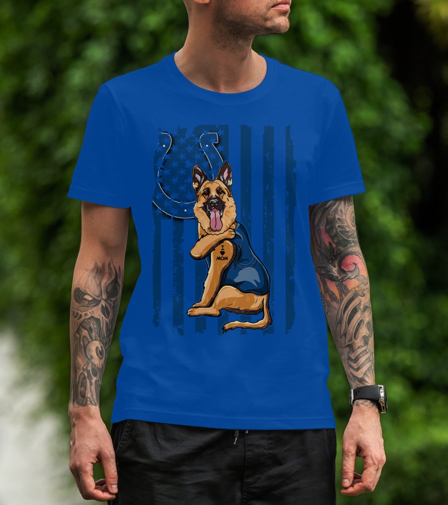 German Shepherd I Love Mom Indianapolis Colts American Flag T-Shirt