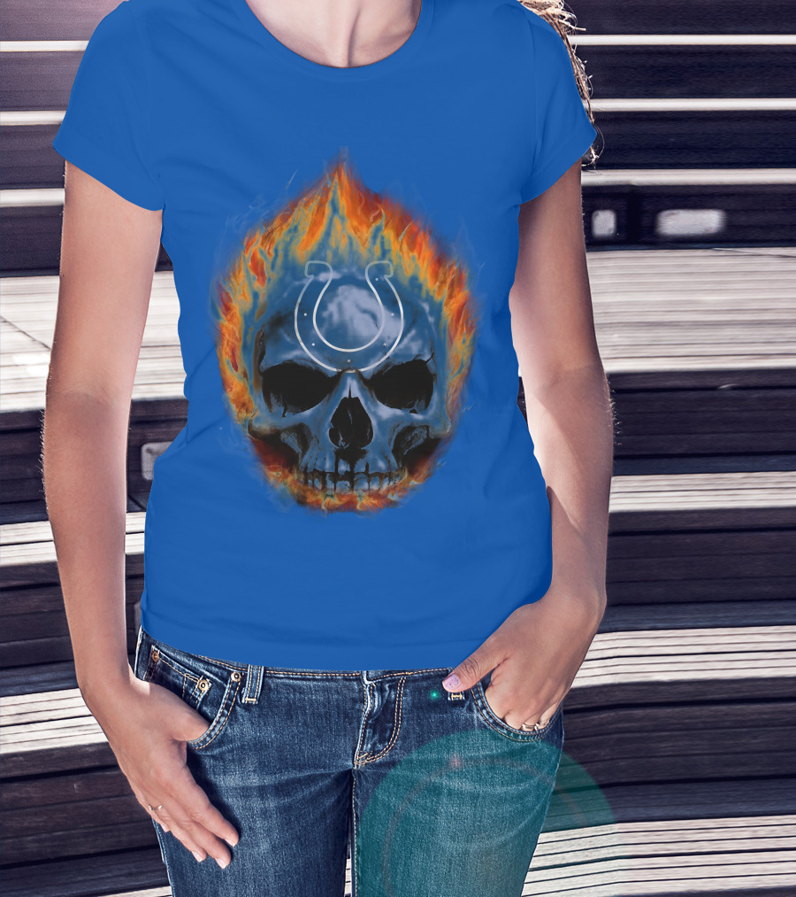 Indianapolis Colts Flaming Skull T-Shirt