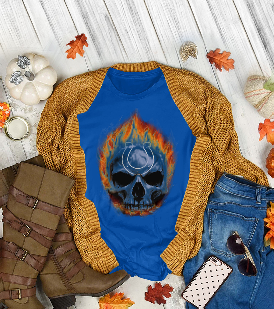 Indianapolis Colts Flaming Skull T-Shirt