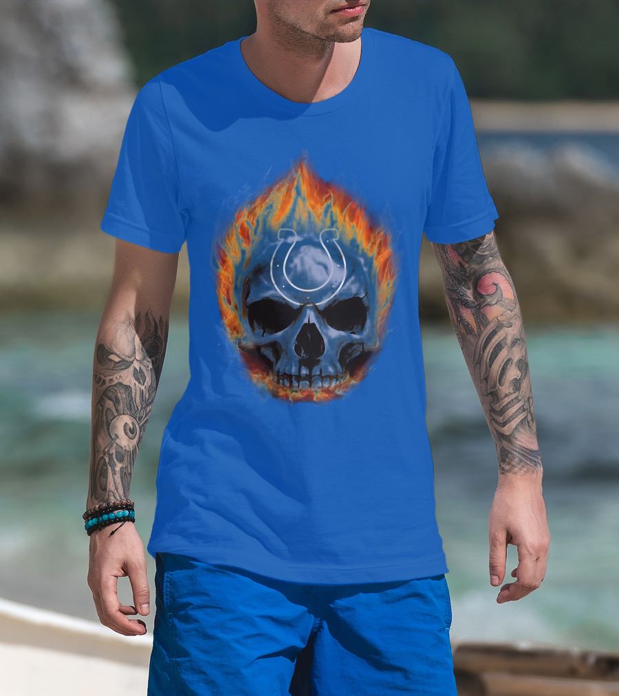 Indianapolis Colts Flaming Skull T-Shirt