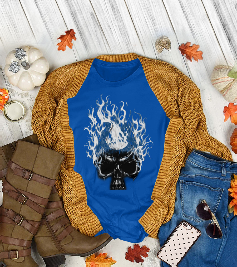 Indianapolis Colts 04 Skull With Horseshoe And Flames T-Shirt
