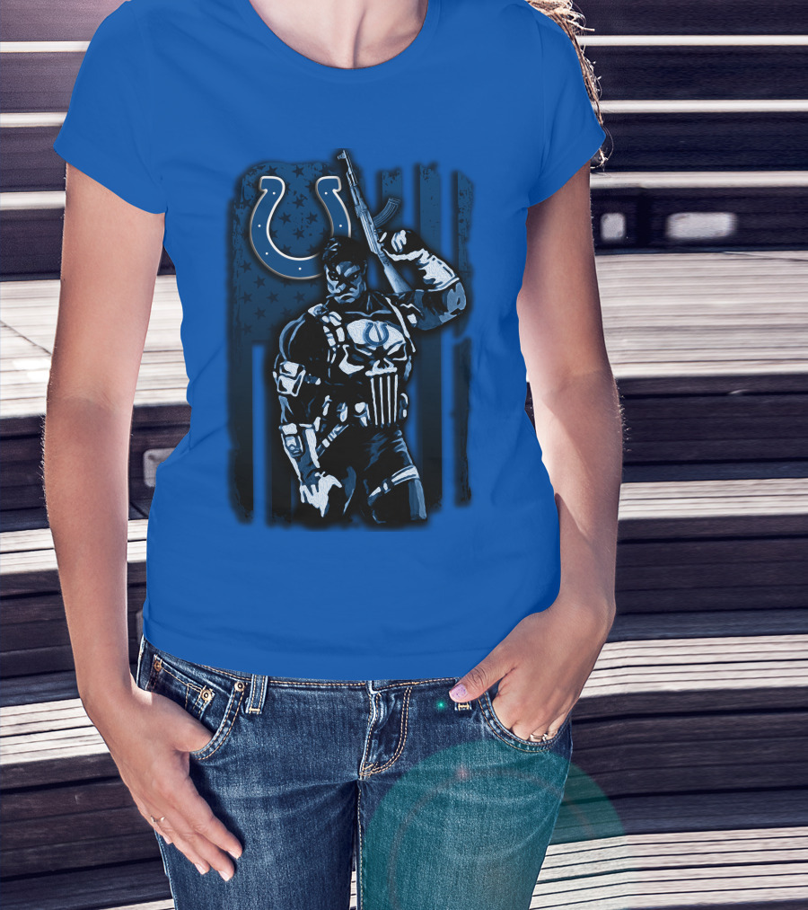 Indianapolis Colts Punisher Nfl Crossover 26 Blue Flag T-Shirt
