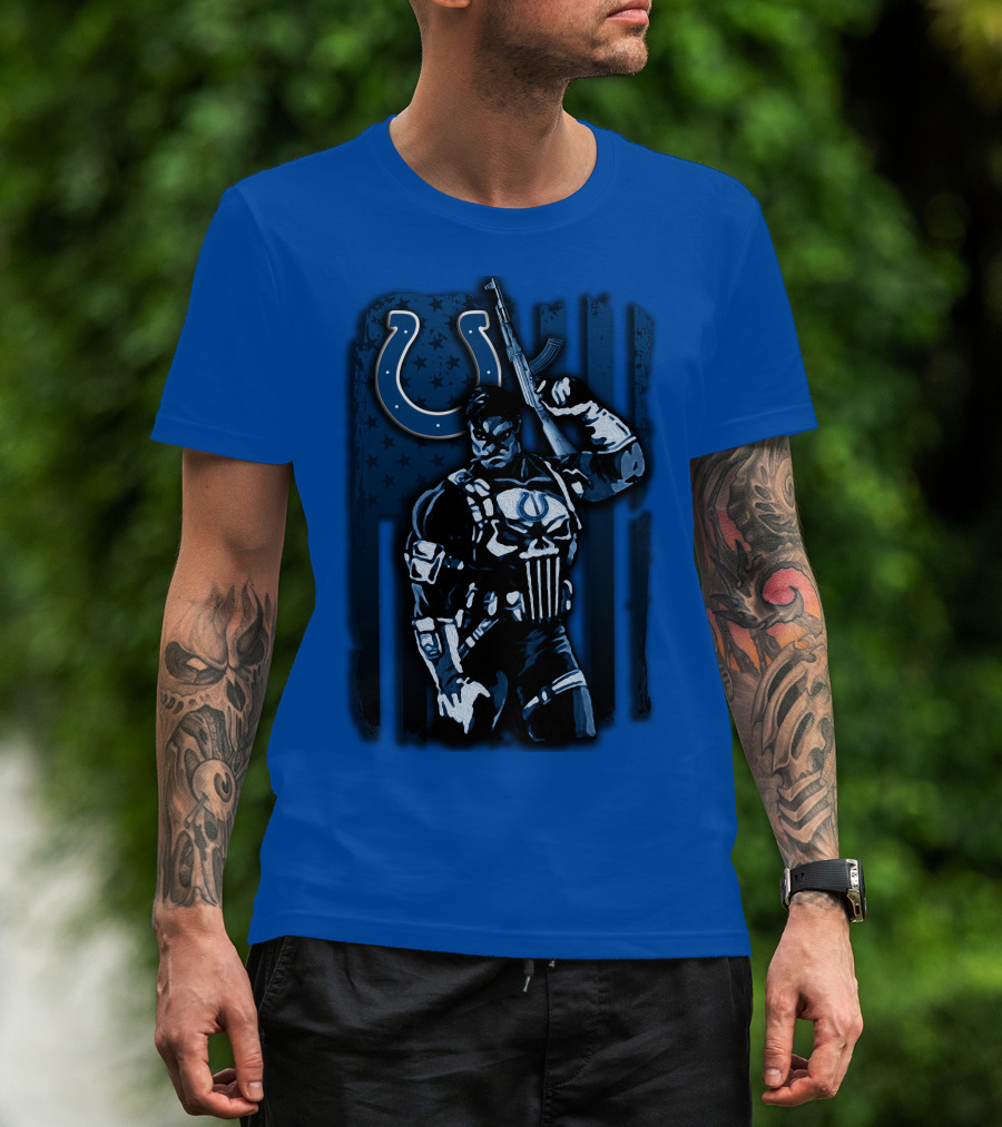Indianapolis Colts Punisher Nfl Crossover 26 Blue Flag T-Shirt