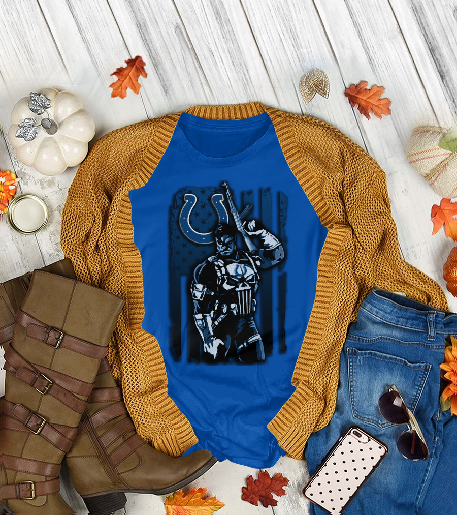 Indianapolis Colts Punisher Nfl Crossover 26 Blue Flag T-Shirt