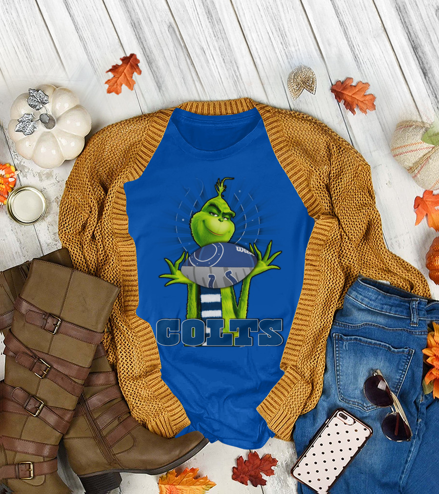 Grinch Holding Indianapolis Colts Football Stadium Background T-Shirt